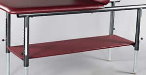 adjustable height table, aht, treatment table, physical therapy, shelf for table